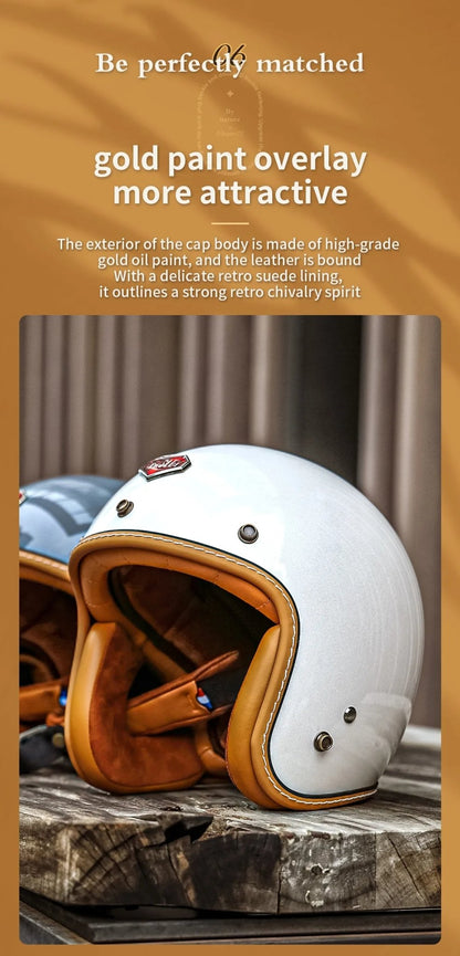 Pearl White & Leather Open Face 3/4 Beasley Motorcycle Helmet is brought to you by KingsMotorcycleFairings.com