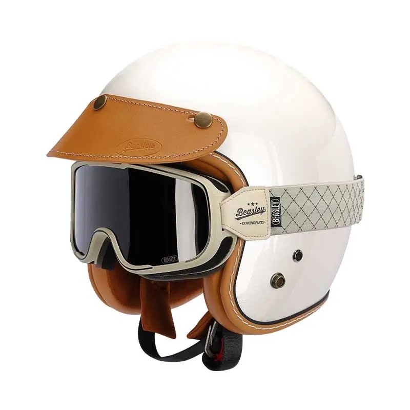 Open Face 3/4 Beasley Motorcycle Helmet, Black & Leather