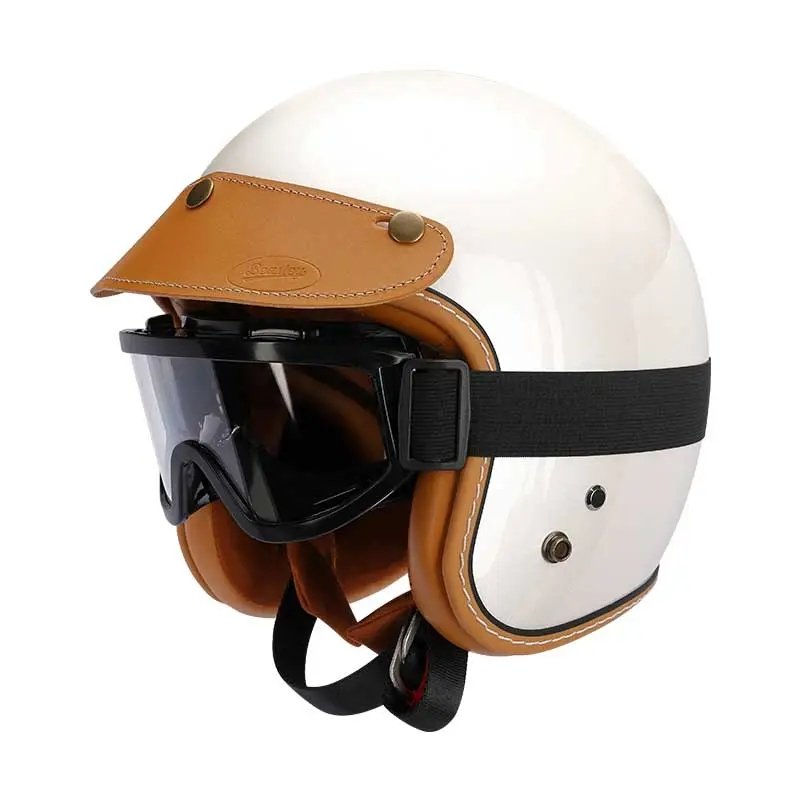 Open Face 3/4 Beasley Motorcycle Helmet, Black & Leather