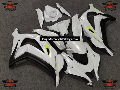 Pearl White, Black and Neon Yellow Fairing Kit for a 2016, 2017, 2018, 2019 & 2020 Kawasaki Ninja ZX-10R motorcycle