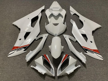 Pearl White, Black and Red Fairing Kit for a 2008, 2009, 2010, 2011, 2012, 2013, 2014, 2015 & 2016 Yamaha YZF-R6 motorcycle