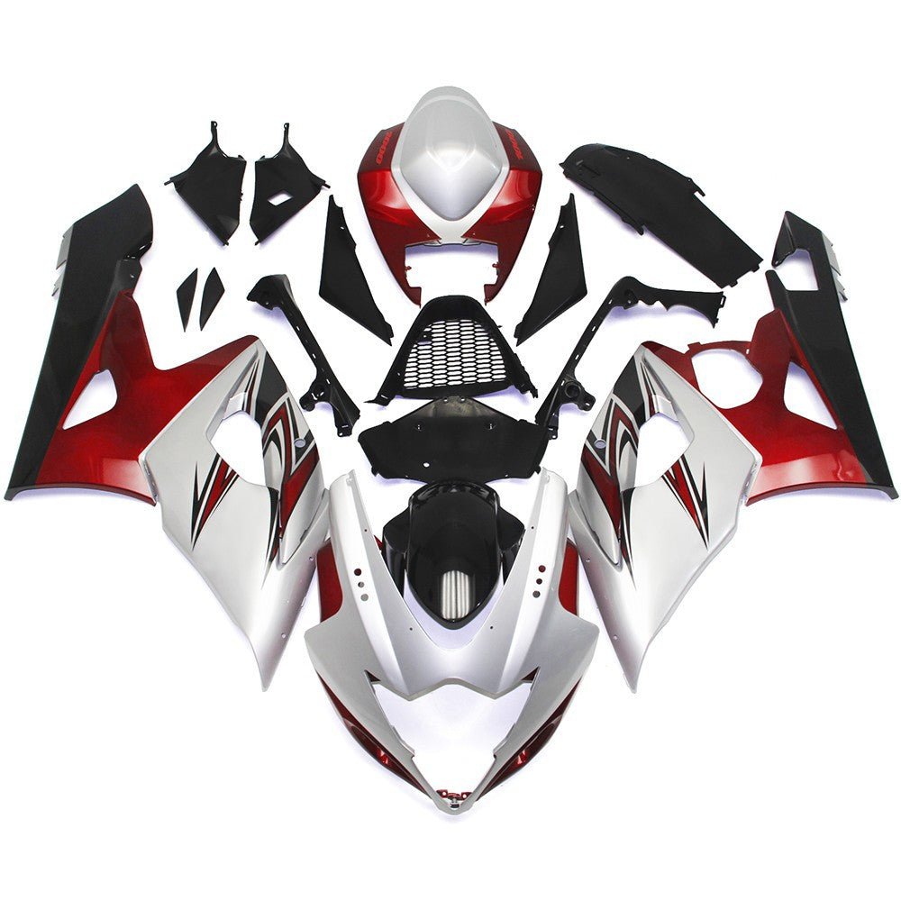 Pearl White, Red and Black Fairing Kit for a 2005 & 2006 Suzuki GSX-R1000 motorcycle