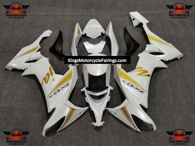 Fairing kit for a Kawasaki Ninja ZX10R (2008-2010) Pearl White & Gold