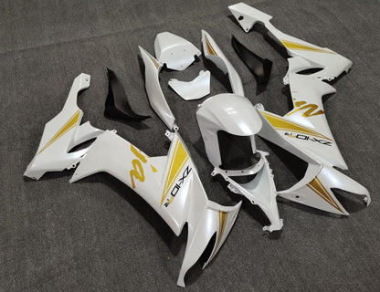 Pearl White and Gold Fairing Kit for a 2008, 2009 & 2010 Kawasaki Ninja ZX-10R motorcycle