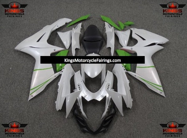 Suzuki GSXR600 (2011-2023) Pearl White & Green Fairings at KingsMotorcycleFairings.com
