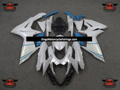 Suzuki GSXR600 (2011-2023) Pearl White & Light Blue Fairings at KingsMotorcycleFairings.com