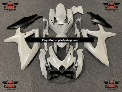 Pearl White and Matte Black Fairing Kit for a 2008, 2009, & 2010 Suzuki GSX-R600 motorcycle