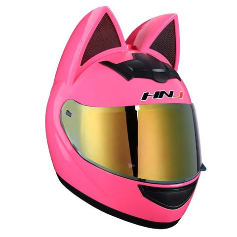 The Pink and Black HNJ Full-Face Motorcycle Helmet with Cat Ears is brought to you by KingsMotorcycleFairings.com
