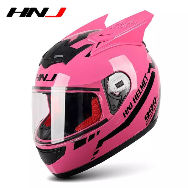 The Pink Warrior 999 HNJ Full-Face Motorcycle Helmet with Horns is brought to you by Kings Motorcycle Fairings