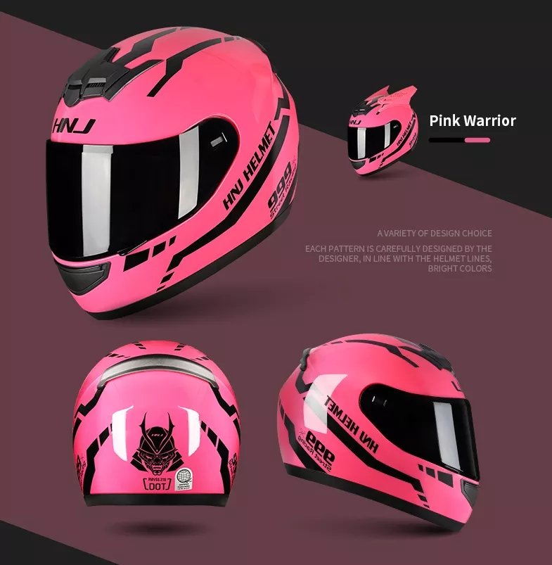 666 motorcycle helmet Pink & Black Warrior 999 HNJ Motorcycle Helmet with Horns