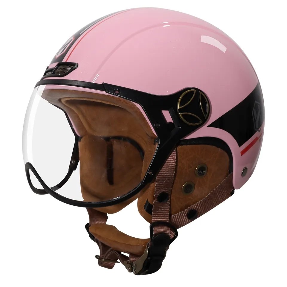 Pink, Black and Red Half Face Retro Space Motorcycle Helmet is brought to you by KingsMotorcycleFairings.com