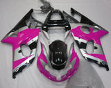 Pink, Silver and Black Fairing Kit for a 2000, 2001 & 2002 Suzuki GSX-R1000 motorcycle