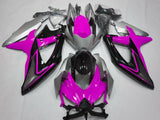 Pink, Silver and Black Fairing Kit for a 2008, 2009 & 2010 Suzuki GSX-R750 motorcycle