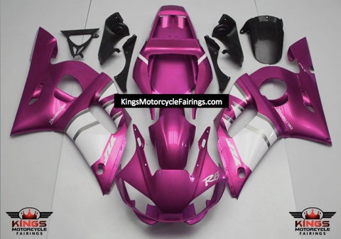 Pink, White and Silver Fairing Kit for a 1998, 1999, 2000, 2001 & 2002 Yamaha YZF-R6 motorcycle
