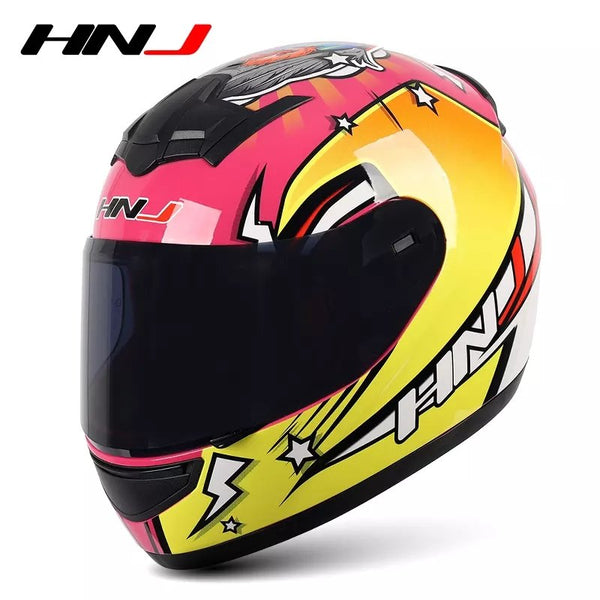 The Pink and Yellow Love Bird HNJ Full-Face Motorcycle Helmet is brought to you by Kings Motorcycle Fairings