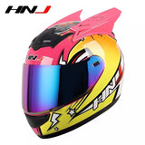 The Pink and Yellow Love Bird HNJ Full-Face Motorcycle Helmet with Horns & Braids is brought to you by Kings Motorcycle Fairings