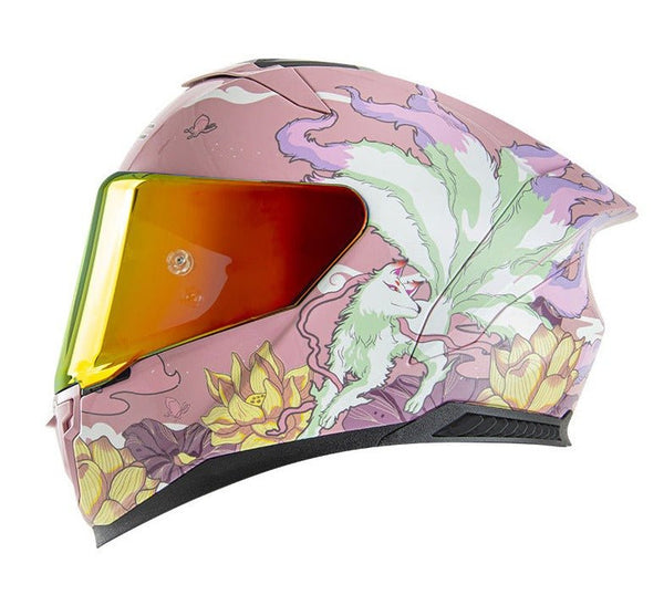Pink, Yellow & Green Fox Motorcycle Helmet at KingsMotorcycleFairings.com