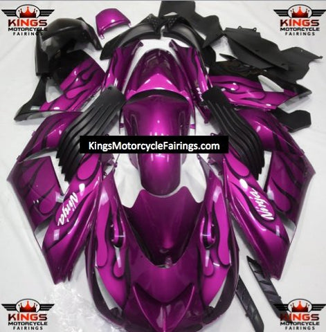 Fairing kit for a Kawasaki Ninja ZX14R (2006-2011) Pink & Black Flames