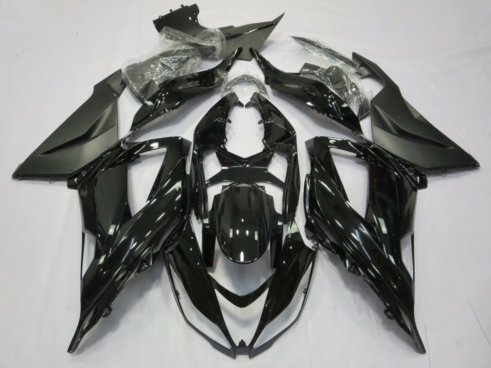 Black and Matte Black Fairing Kit for a 2013, 2014, 2015, 2016, 2017 & 2018 Kawasaki ZX-6R 636 motorcycle