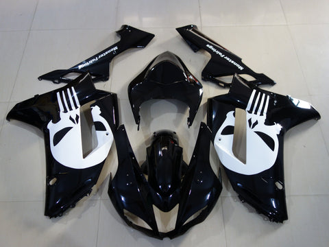 Black and White Skull Fairing Kit for a 2007 & 2008 Kawasaki Ninja ZX-6R 636 motorcycle
