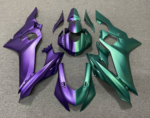 Matte Purple and Matte Green Fairing Kit for a 2017, 2018, 2019 & 2020 Yamaha YZF-R6 motorcycle