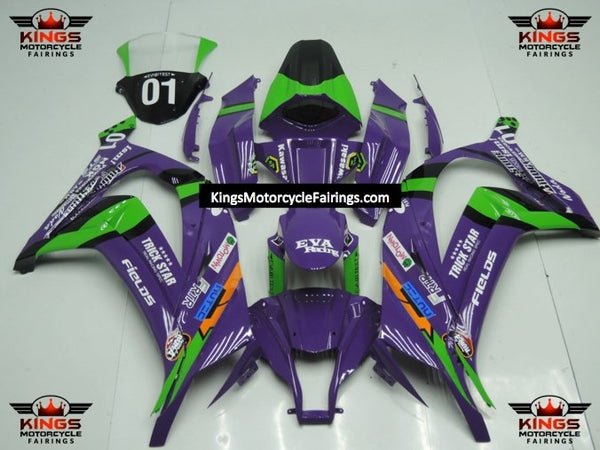 Fairing kit for a Kawasaki Ninja ZX10R (2011-2015) Purple, Green, Black & White