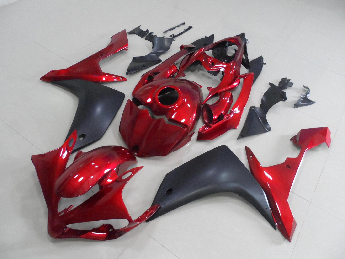 Candy Red and Matte Black Fairing Kit for a 2007 & 2008 Yamaha YZF-R1 motorcycle