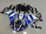 Blue, White, Black and Silver Fairing Kit for a 2012, 2013 & 2014 Yamaha YZF-R1 motorcycle.