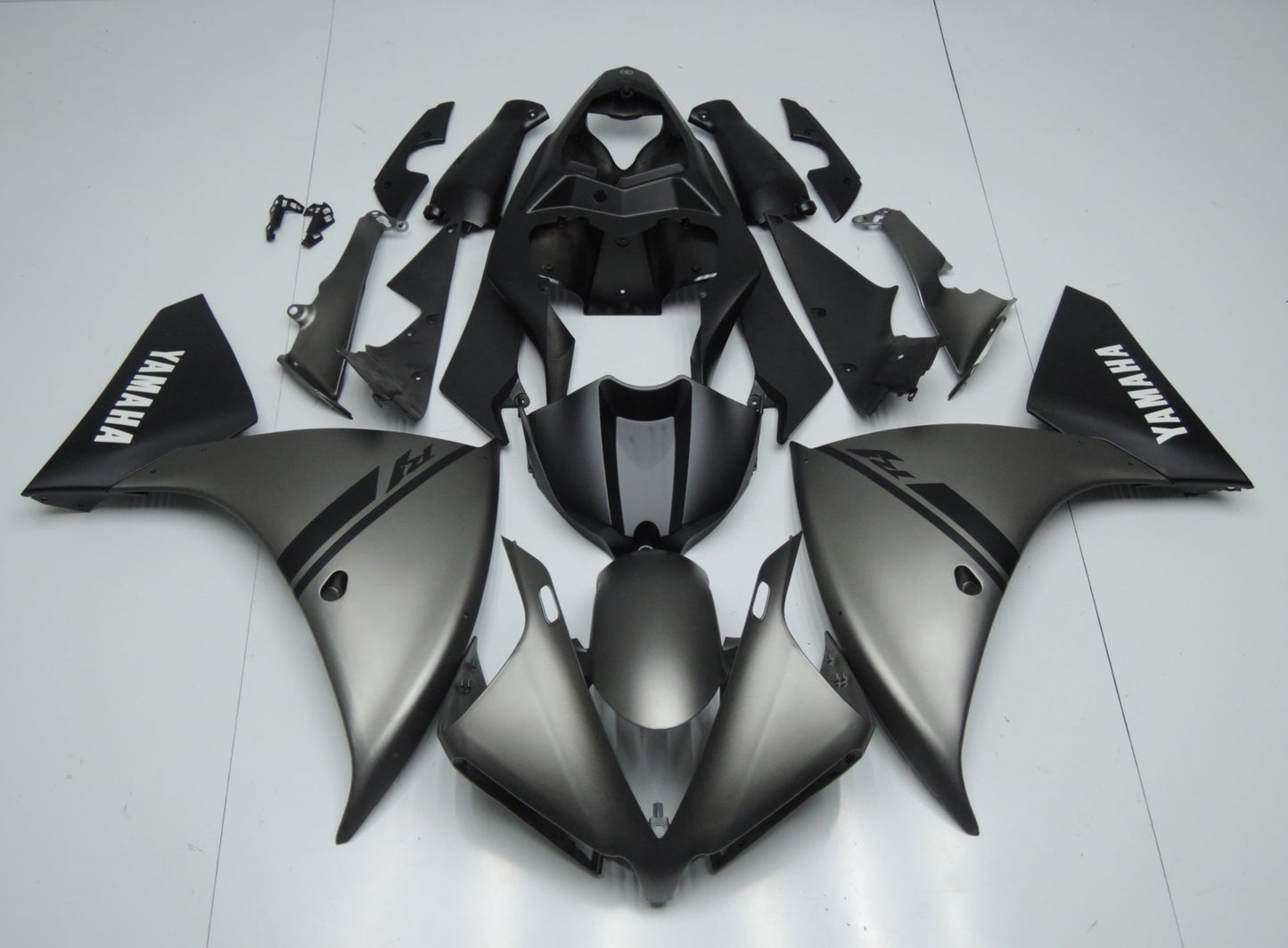 Matte Gray, Black and White Fairing Kit for a 2012, 2013 & 2014 Yamaha YZF-R1 motorcycle
