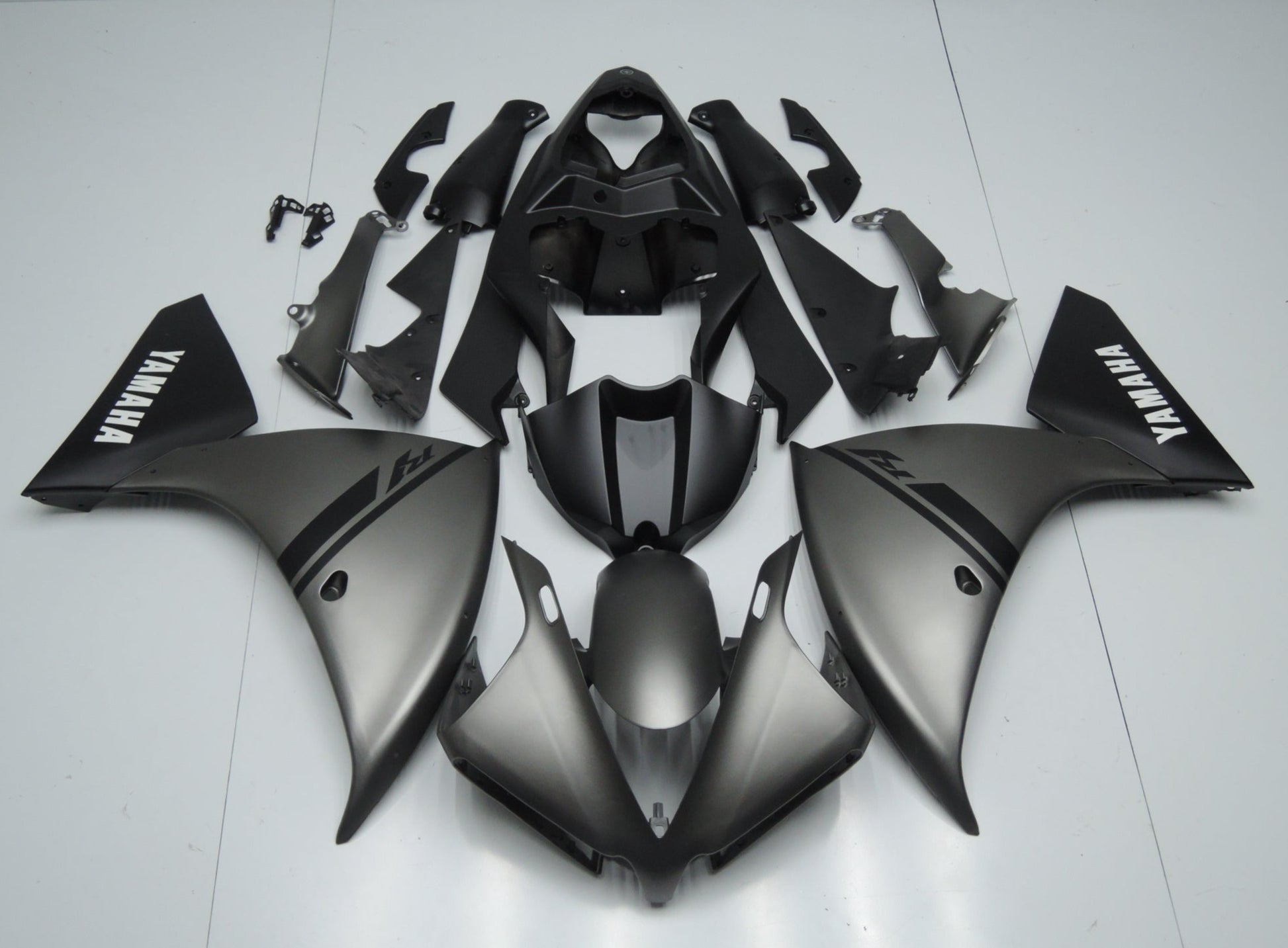 Matte Gray, Black and White Fairing Kit for a 2012, 2013 & 2014 Yamaha YZF-R1 motorcycle