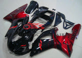 Black and Candy Apple Red Flame Fairing Kit for a 1998 & 1999 Yamaha YZF-R1 motorcycle