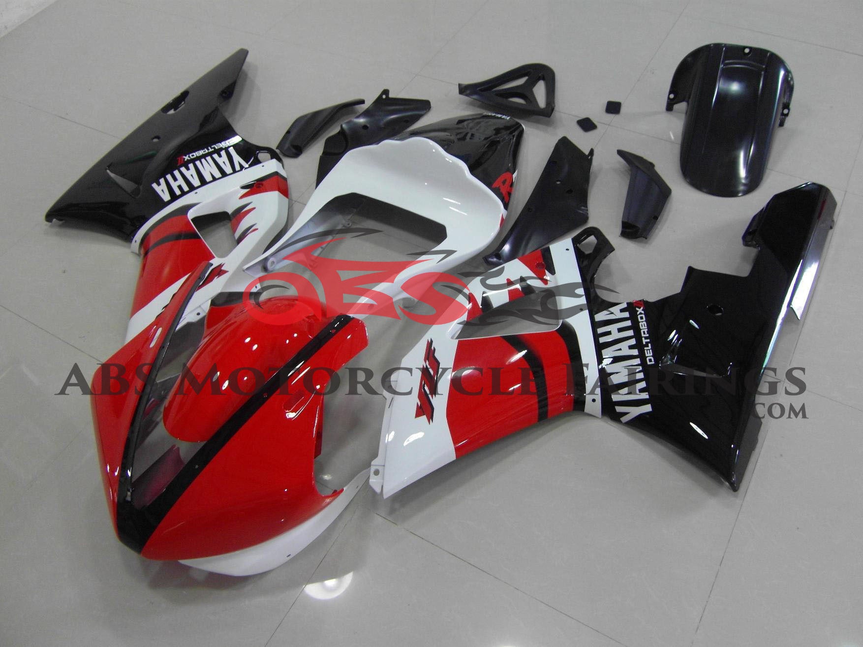 Yamaha R1 Race Fairings (2000-2001) Red, White, Black Race at KingsMotorcycleFairings.com