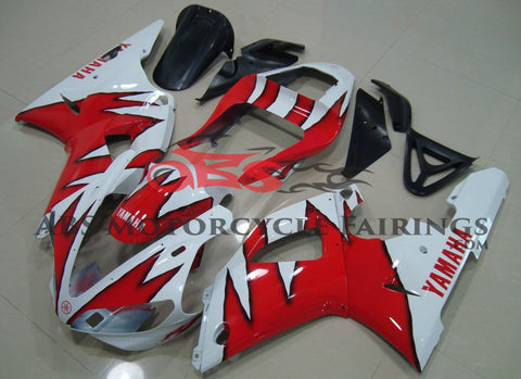 White and Red Tribal Fairing Kit for a 2000 & 2001 Yamaha YZF-R1 motorcycle