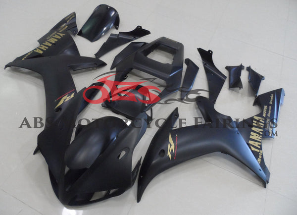 Matte Black and Gold Fairing Kit for a 2002 & 2003 Yamaha YZF-R1 motorcycle