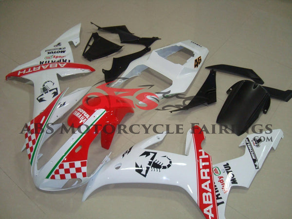 White & Red Abarth Fairing Kit for a 2002 & 2003 Yamaha YZF-R1 motorcycle