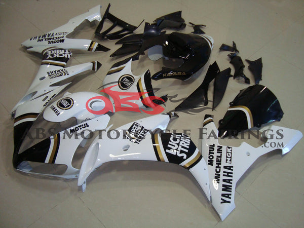 White, Black and Gold Lucky Strike Fairing Kit for a 2004, 2005 & 2006 Yamaha YZF-R1 motorcycle