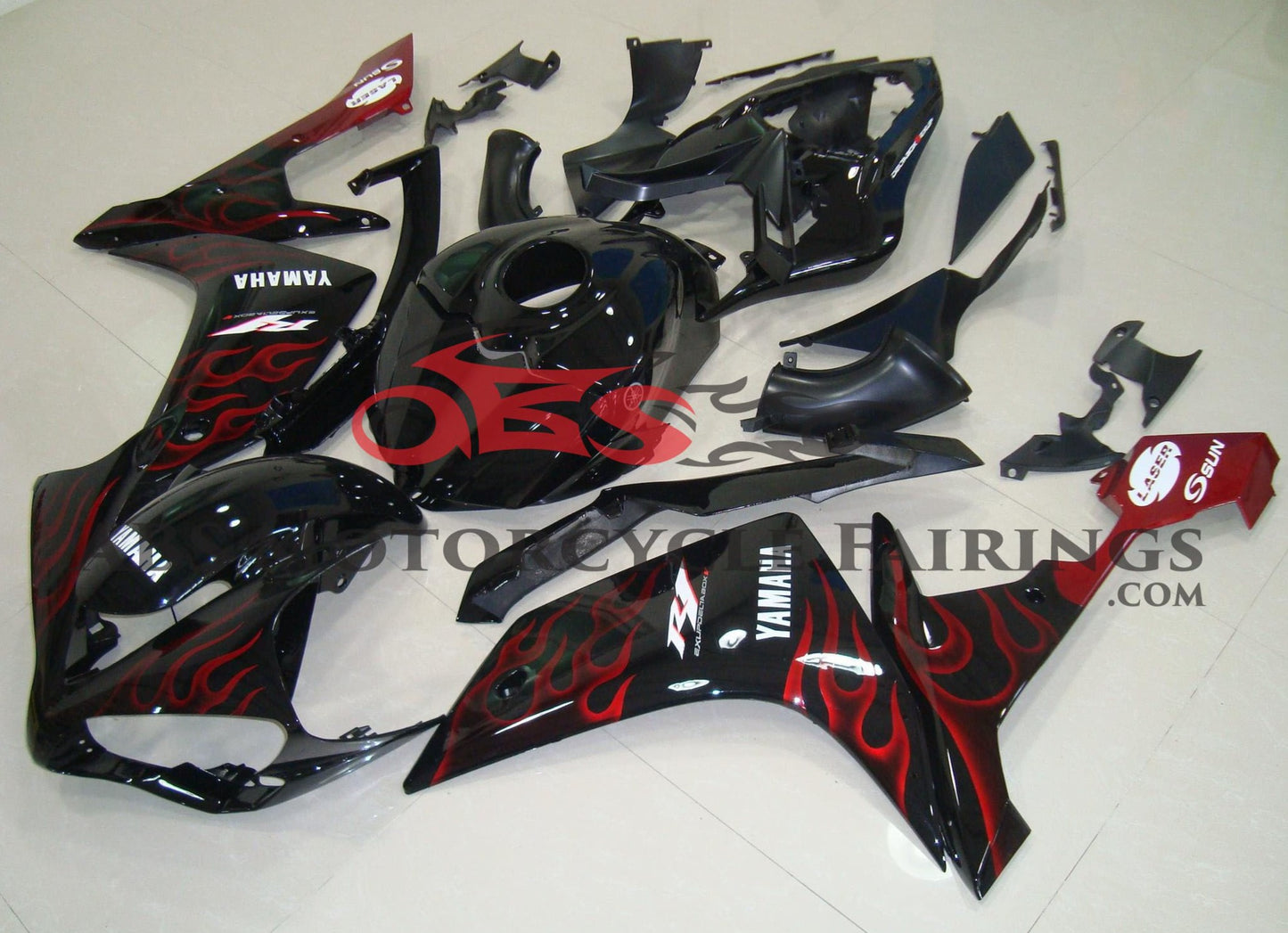 Yamaha YZF-R1 (2007-2008) Black & Red Flame Fairings