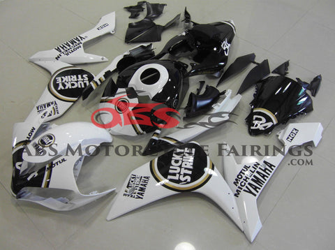 White, Black and Gold Lucky Strike Fairing Kit for a 2007 & 2008 Yamaha YZF-R1 motorcycle