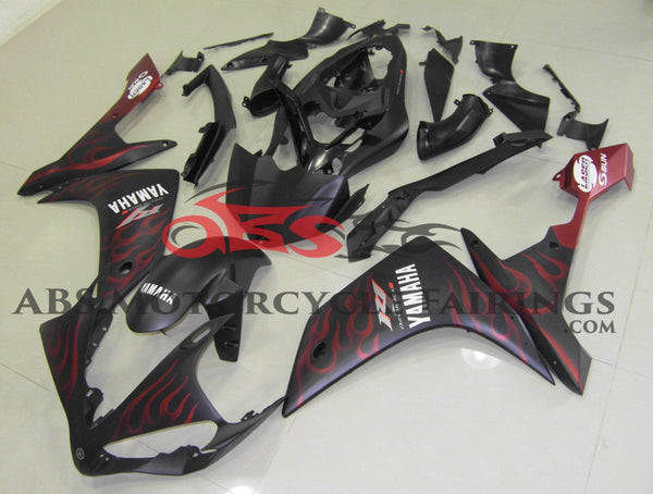 Matte Black & Matte Red Flame Fairing Kit for a 2007 & 2008 Yamaha YZF-R1 motorcycle