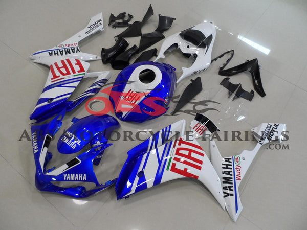 White, Blue and Red FIAT Fairing Kit for a 2007 & 2008 Yamaha YZF-R1 motorcycle