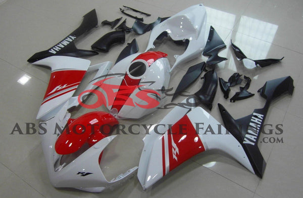 White, Black and Red Stripe Fairing Kit for a 2007 & 2008 Yamaha YZF-R1 motorcycle