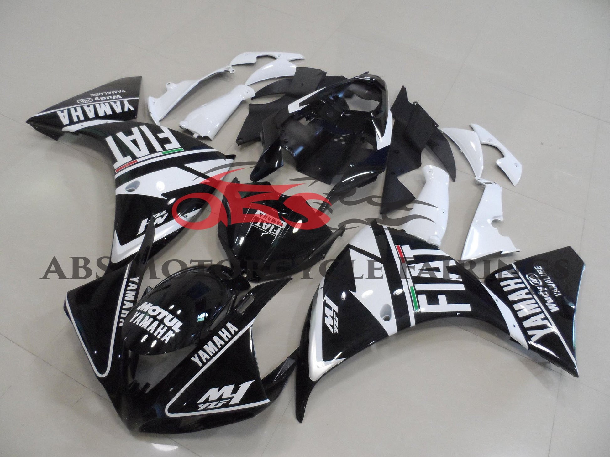 Black and White FIAT Fairing Kit for a 2012, 2013 & 2014 Yamaha YZF-R1 motorcycle