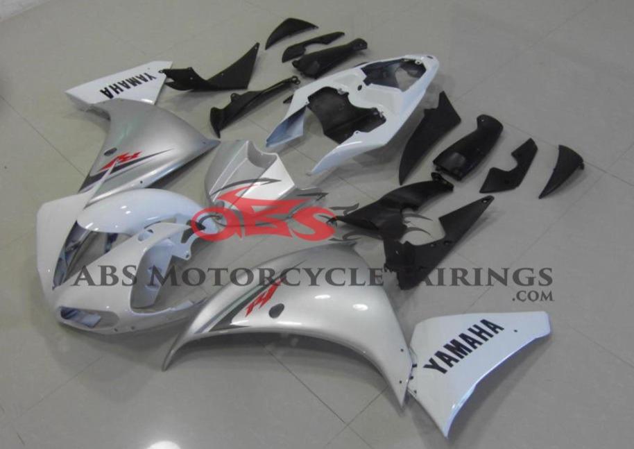 White & Silver Fairing Kit for a 2012, 2013 & 2014 Yamaha YZF-R1 motorcycle