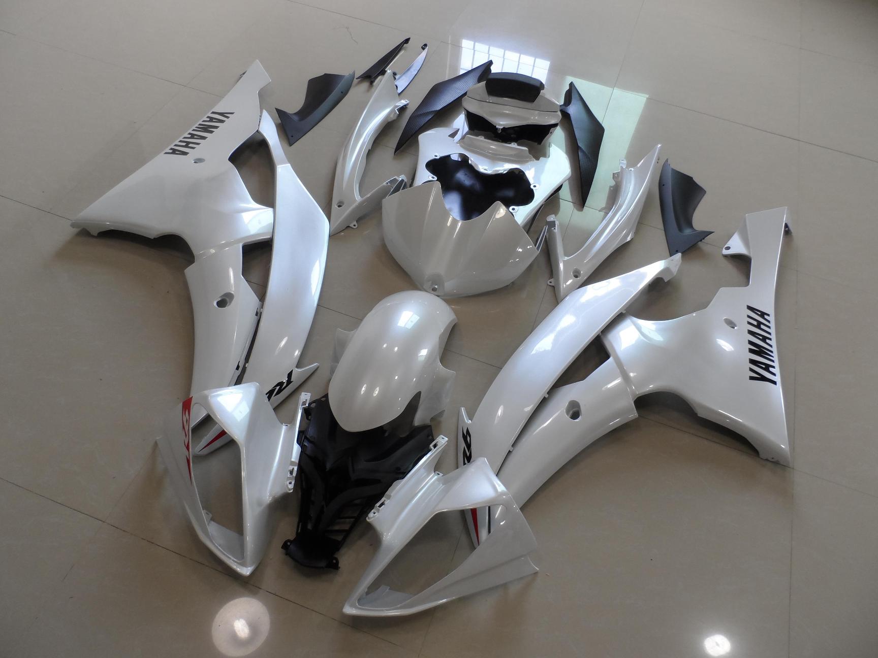 Pearl White, Black and Red Fairing Kit for a 2008, 2009, 2010, 2011, 2012, 2013, 2014, 2015 & 2016 Yamaha YZF-R6 motorcycle