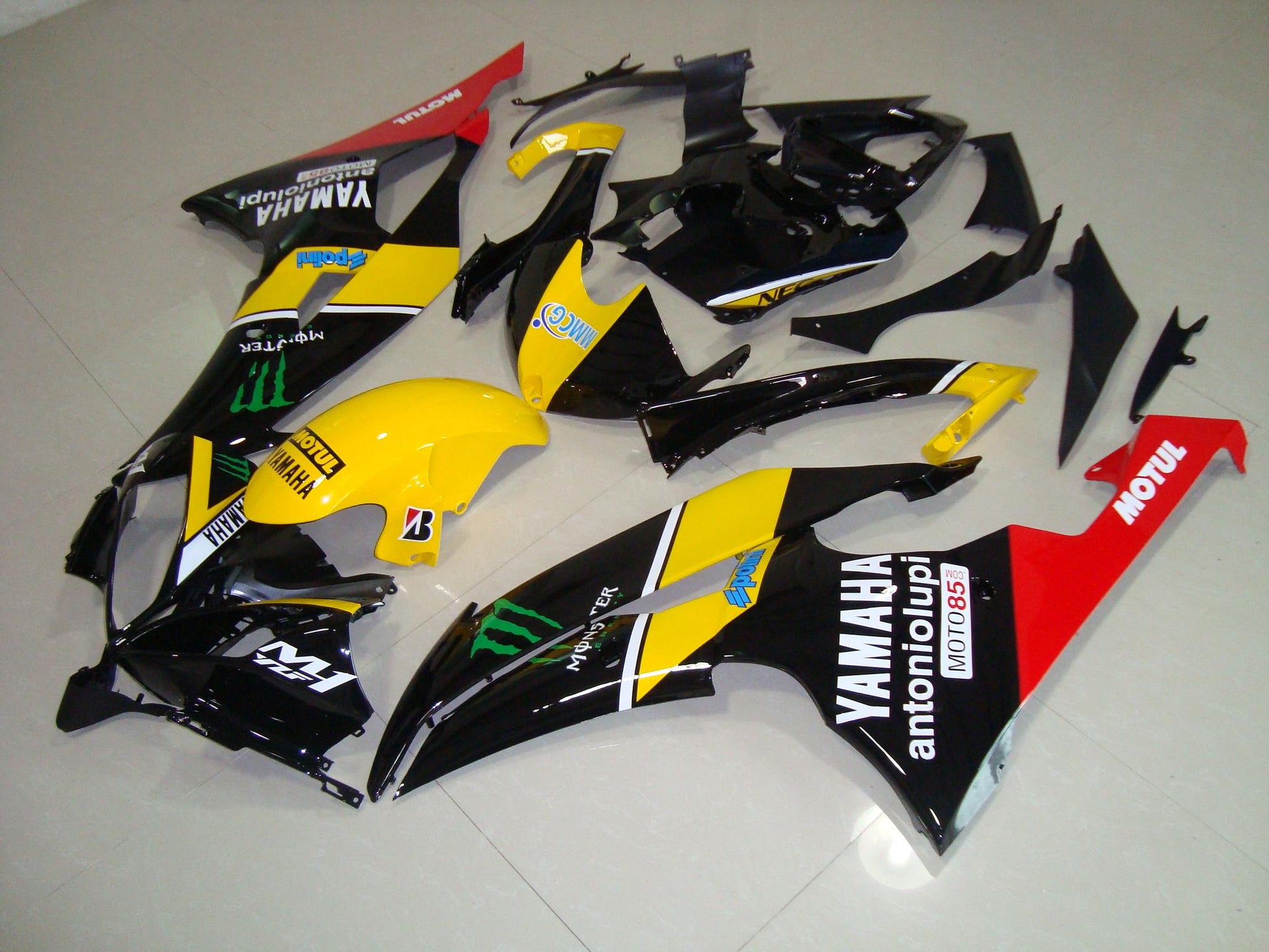 Black, Yellow, Red and White Monster Fairing Kit for a 2008, 2009, 2010, 2011, 2012, 2013, 2014, 2015 & 2016 Yamaha YZF-R6 motorcycle