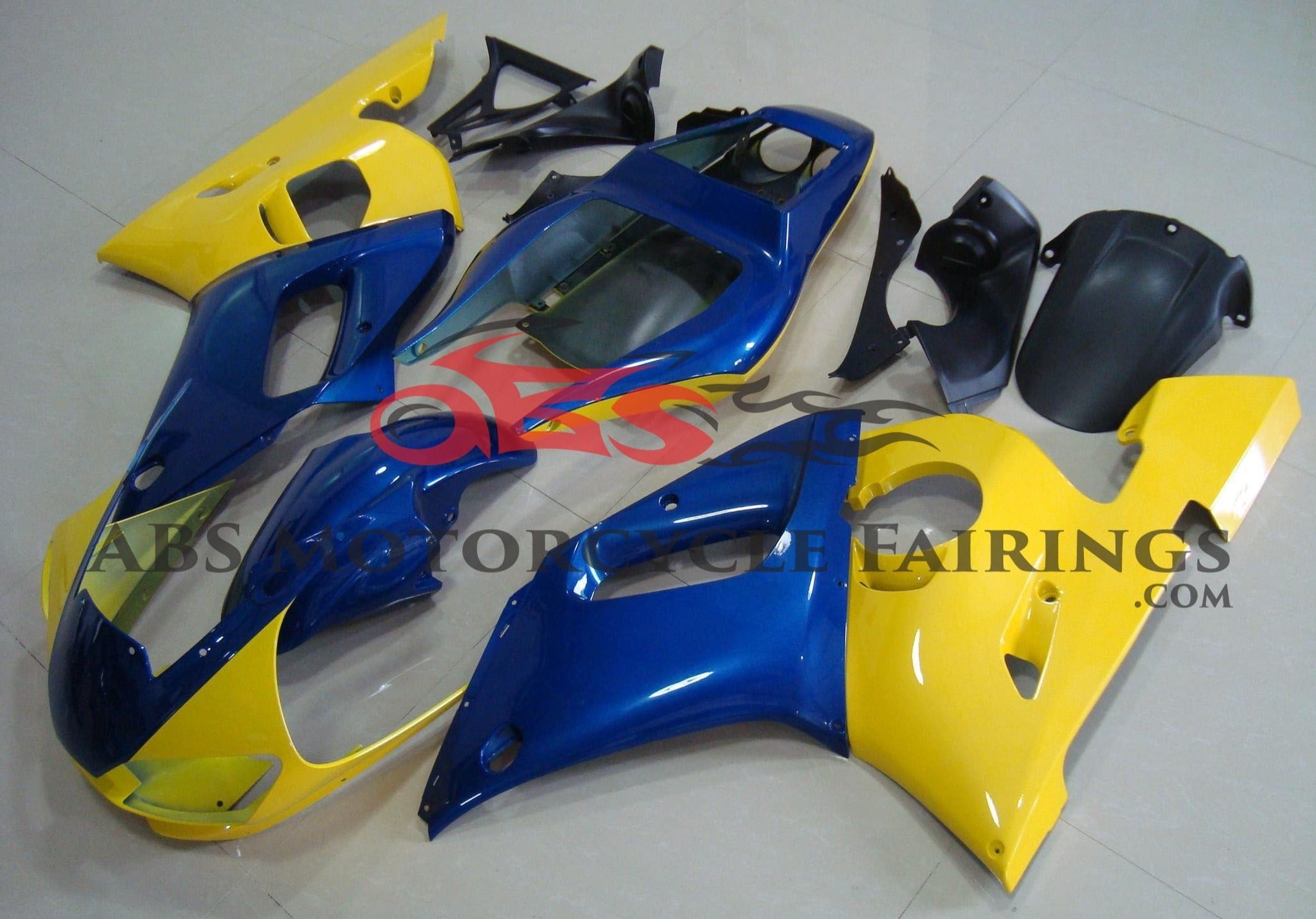 Yellow and Blue Fairing Kit for a 1998, 1999, 2000, 2001 & 2002 Yamaha YZF-R6 motorcycle