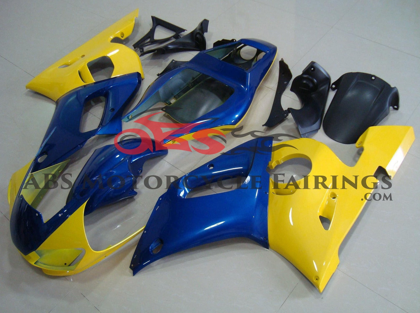 Yellow and Blue Fairing Kit for a 2003 & 2004 Yamaha YZF-R6 motorcycle