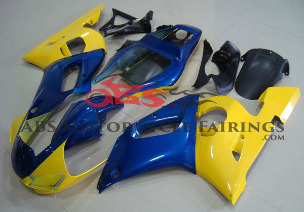 Yellow and Blue Fairing Kit for a 1998, 1999, 2000, 2001 & 2002 Yamaha YZF-R6 motorcycle