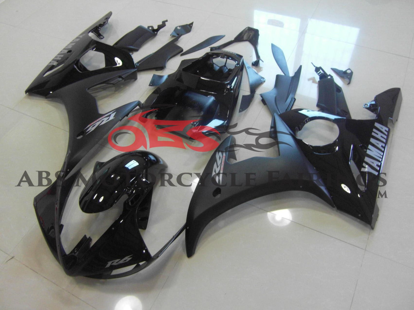 Gloss Black & Matte Black Fairing Kit for a 2003 & 2004 Yamaha YZF-R6 motorcycle
