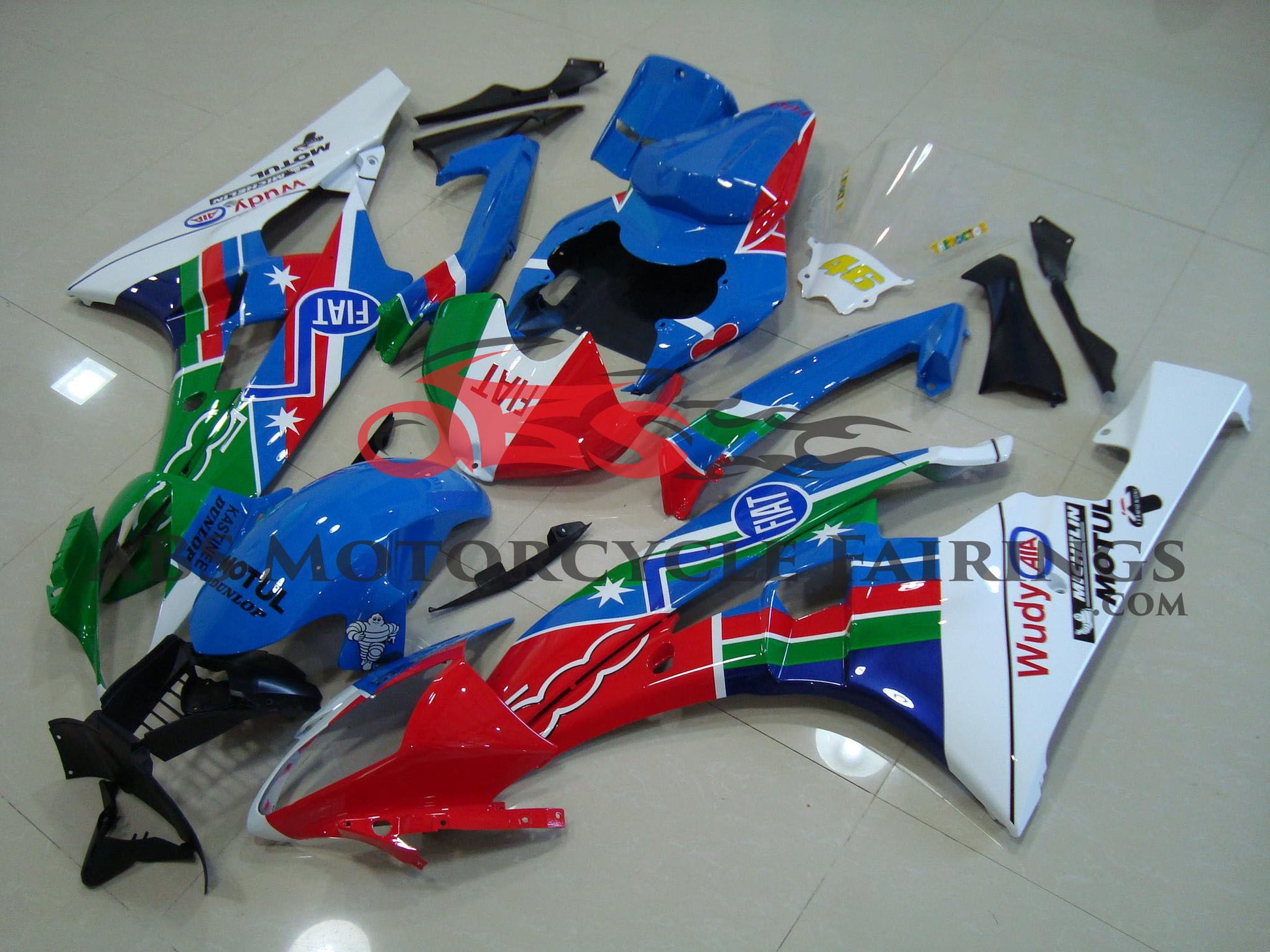 Yamaha YZF-R6 (2006-2007) Blue, Red, Green & White Fiat Fairings